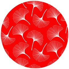 White Abstract Flowers On Red Wooden Puzzle Round by Dushan