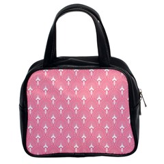 White And Pink Art-deco Pattern Classic Handbag (two Sides)