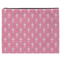 White And Pink Art-deco Pattern Cosmetic Bag (xxxl) by Dushan