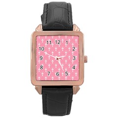 White And Pink Art-deco Pattern Rose Gold Leather Watch  by Dushan