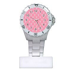 White And Pink Art-deco Pattern Plastic Nurses Watch by Dushan