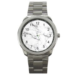 White Faux Marble Sport Metal Watch by Dushan