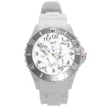 White faux marble texture  Round Plastic Sport Watch (L) Front