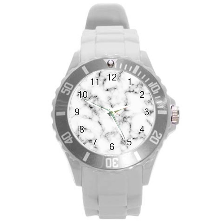 White faux marble texture  Round Plastic Sport Watch (L)