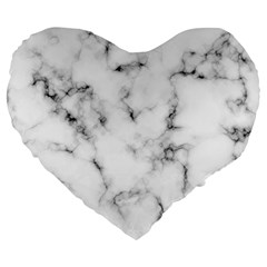 White Faux Marble Texture  Large 19  Premium Heart Shape Cushions by Dushan