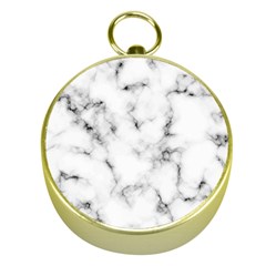 White Faux Marble Texture  Gold Compasses by Dushan