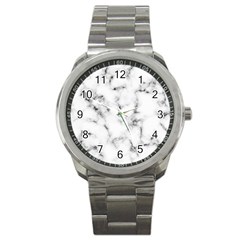 White Faux Marble Texture  Sport Metal Watch by Dushan