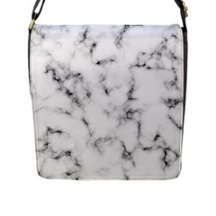 White Faux Marble Texture  Flap Closure Messenger Bag (l) by Dushan