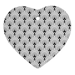 Black And White Art-deco Pattern Heart Ornament (two Sides) by Dushan