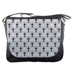 Black And White Art-deco Pattern Messenger Bag by Dushan