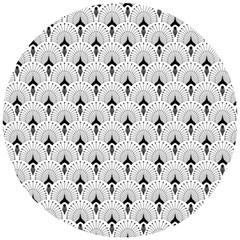 Black And White Art-deco Pattern Wooden Puzzle Round by Dushan