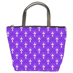 White And Purple Art-deco Pattern Bucket Bag by Dushan