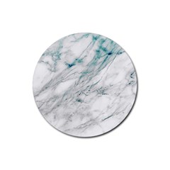 Gray Faux Marble Blue Accent Rubber Coaster (round) 