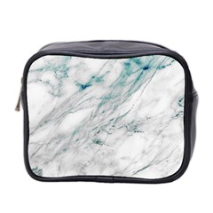 Gray Faux Marble Blue Accent Mini Toiletries Bag (two Sides) by Dushan