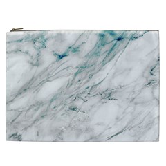 Gray Faux Marble Blue Accent Cosmetic Bag (xxl) by Dushan