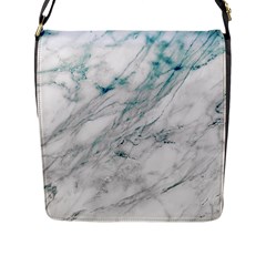 Gray Faux Marble Blue Accent Flap Closure Messenger Bag (l) by Dushan