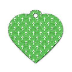 Green And White Art-deco Pattern Dog Tag Heart (two Sides) by Dushan