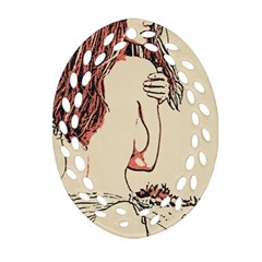 Beauty At The Beach, Hot Bikini Girl Illustration Ornament (oval Filigree) by Casemiro