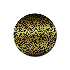 Gold And Black, Metallic Leopard Spots Pattern, Wild Cats Fur Rubber Round Coaster (4 Pack)  by Casemiro