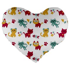 Pattern With Cute Cats Large 19  Premium Flano Heart Shape Cushions