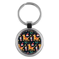 Funny Christmas Pattern Background Key Chain (Round)