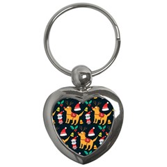 Funny Christmas Pattern Background Key Chain (Heart)