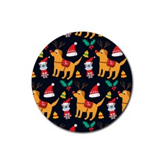 Funny Christmas Pattern Background Rubber Round Coaster (4 pack) 
