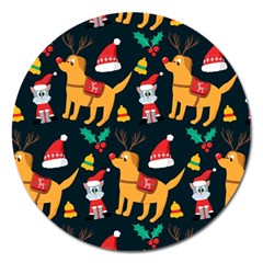 Funny Christmas Pattern Background Magnet 5  (Round)