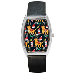 Funny Christmas Pattern Background Barrel Style Metal Watch