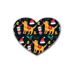 Funny Christmas Pattern Background Rubber Coaster (Heart) 