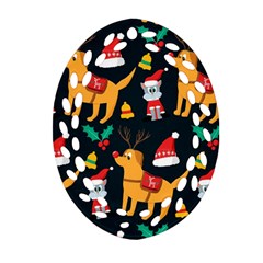 Funny Christmas Pattern Background Ornament (Oval Filigree)