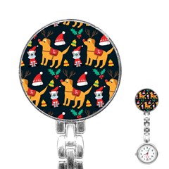 Funny Christmas Pattern Background Stainless Steel Nurses Watch