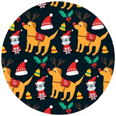 Funny Christmas Pattern Background Wooden Puzzle Round