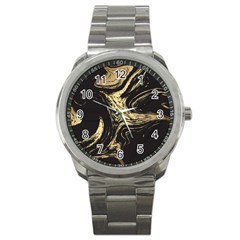 Black And Gold Marble Sport Metal Watch by Dushan