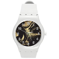 Black And Gold Marble Round Plastic Sport Watch (m) by Dushan