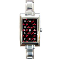 Red, hot jalapeno peppers, chilli pepper pattern at black, spicy Rectangle Italian Charm Watch