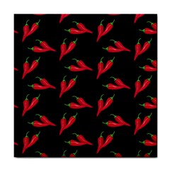 Red, hot jalapeno peppers, chilli pepper pattern at black, spicy Tile Coaster