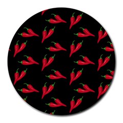Red, hot jalapeno peppers, chilli pepper pattern at black, spicy Round Mousepads
