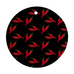 Red, Hot Jalapeno Peppers, Chilli Pepper Pattern At Black, Spicy Ornament (round)