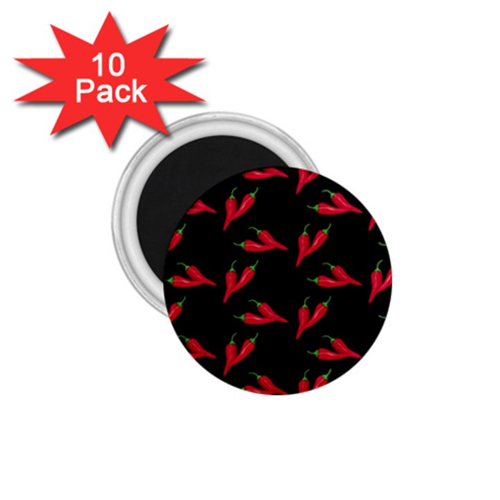 Red, hot jalapeno peppers, chilli pepper pattern at black, spicy 1.75  Magnets (10 pack) 