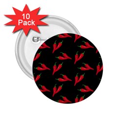 Red, Hot Jalapeno Peppers, Chilli Pepper Pattern At Black, Spicy 2 25  Buttons (10 Pack) 