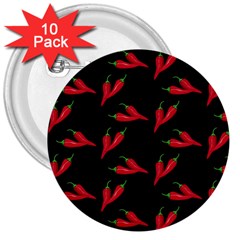 Red, hot jalapeno peppers, chilli pepper pattern at black, spicy 3  Buttons (10 pack) 