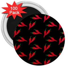 Red, hot jalapeno peppers, chilli pepper pattern at black, spicy 3  Magnets (100 pack)