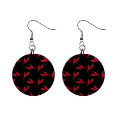 Red, hot jalapeno peppers, chilli pepper pattern at black, spicy Mini Button Earrings