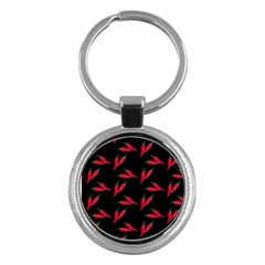 Red, hot jalapeno peppers, chilli pepper pattern at black, spicy Key Chain (Round)