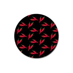 Red, hot jalapeno peppers, chilli pepper pattern at black, spicy Magnet 3  (Round)