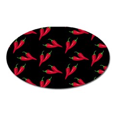 Red, Hot Jalapeno Peppers, Chilli Pepper Pattern At Black, Spicy Oval Magnet