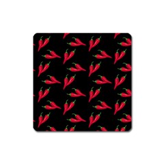 Red, hot jalapeno peppers, chilli pepper pattern at black, spicy Square Magnet