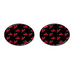 Red, hot jalapeno peppers, chilli pepper pattern at black, spicy Cufflinks (Oval)