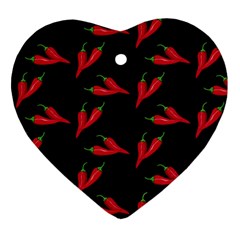 Red, hot jalapeno peppers, chilli pepper pattern at black, spicy Heart Ornament (Two Sides)
